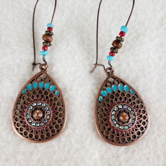 Boho Tear Drop Sparkle Earrings - Picture 2 of 3